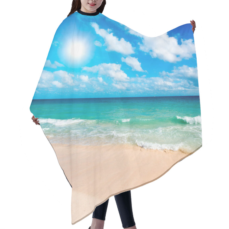 Personality  Beautiful Beach And  Waves Of Caribbean Sea Hair Cutting Cape