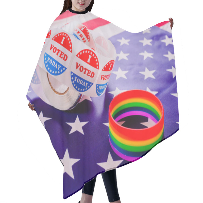 Personality  American Flag And Gay Pride Rainbow Bracelet As A Message In The Hair Cutting Cape