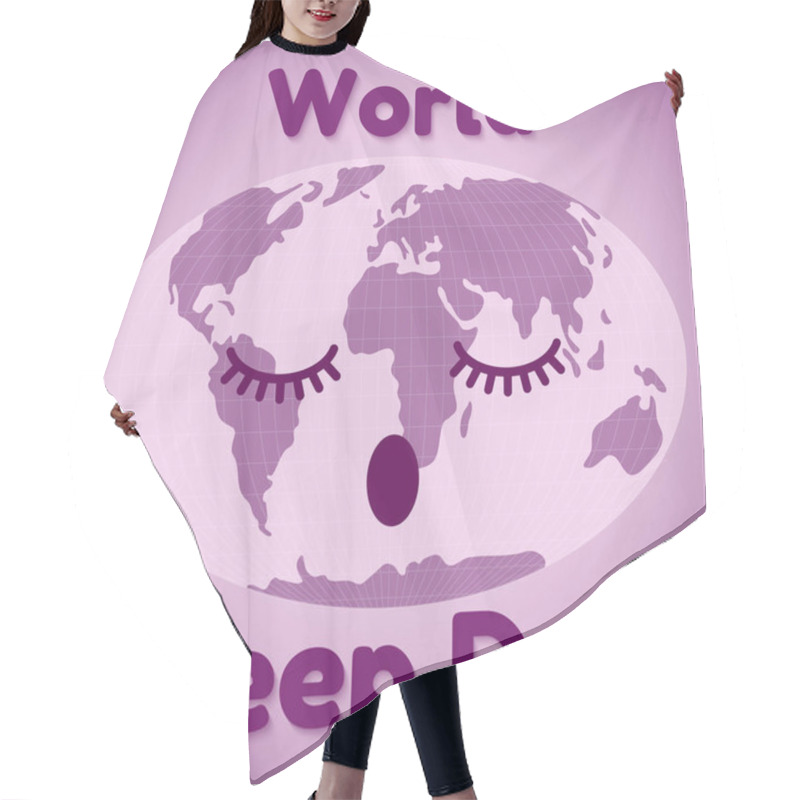 Personality  World Sleep Day Theme. A Sleeping Map Of The World And Resembling An Inscription. Greeting Card Or Banner In Purple. Vector Illustration Hair Cutting Cape