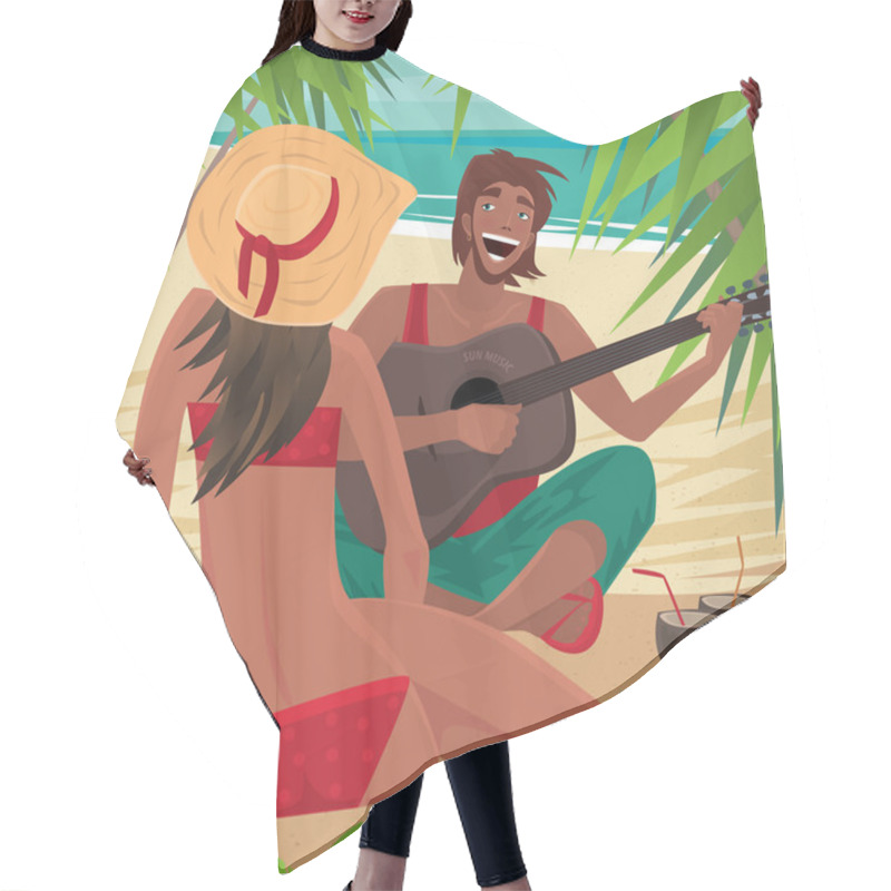 Personality  Guy Playing The Guitar For A Girl On The Beach Hair Cutting Cape