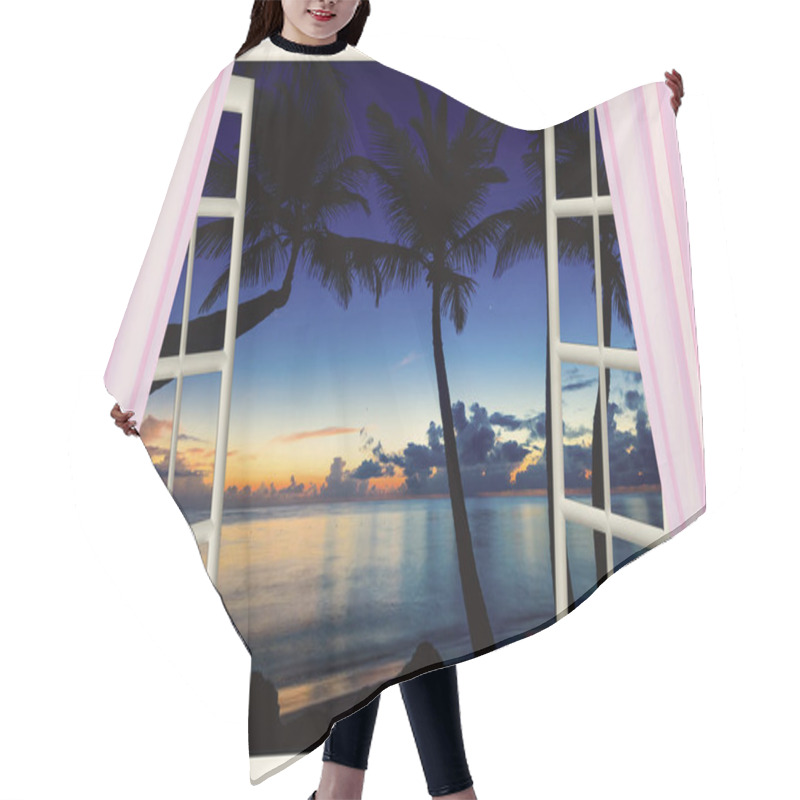 Personality  Open Window With Sea Sunset View Hair Cutting Cape