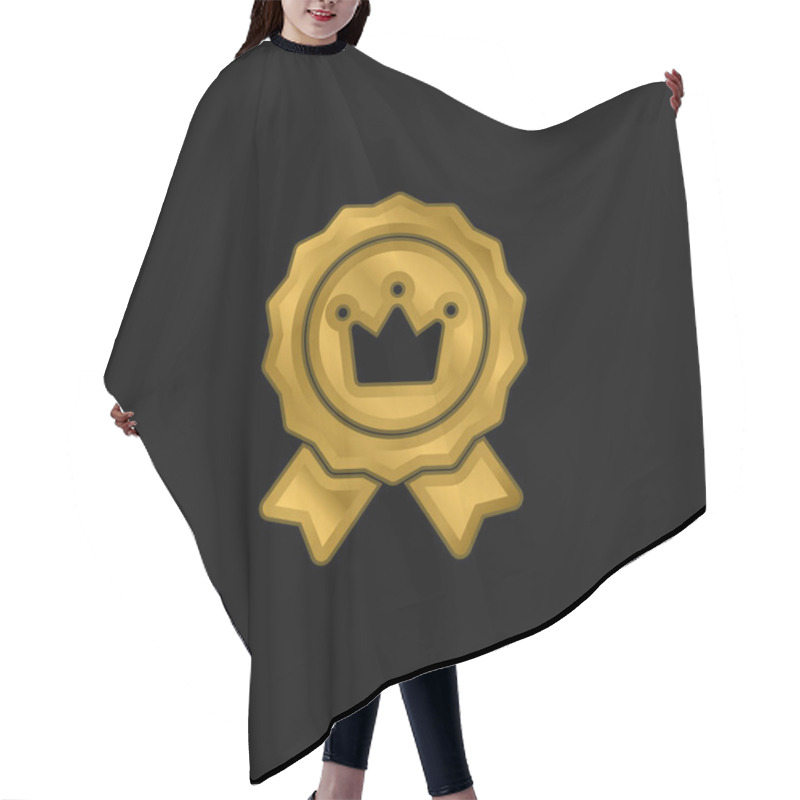 Personality  Brand Positioning Gold Plated Metalic Icon Or Logo Vector Hair Cutting Cape