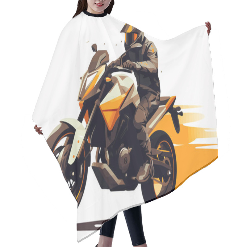 Personality  Man Riding Motor Bike Isolated Vector Style Illustration Hair Cutting Cape