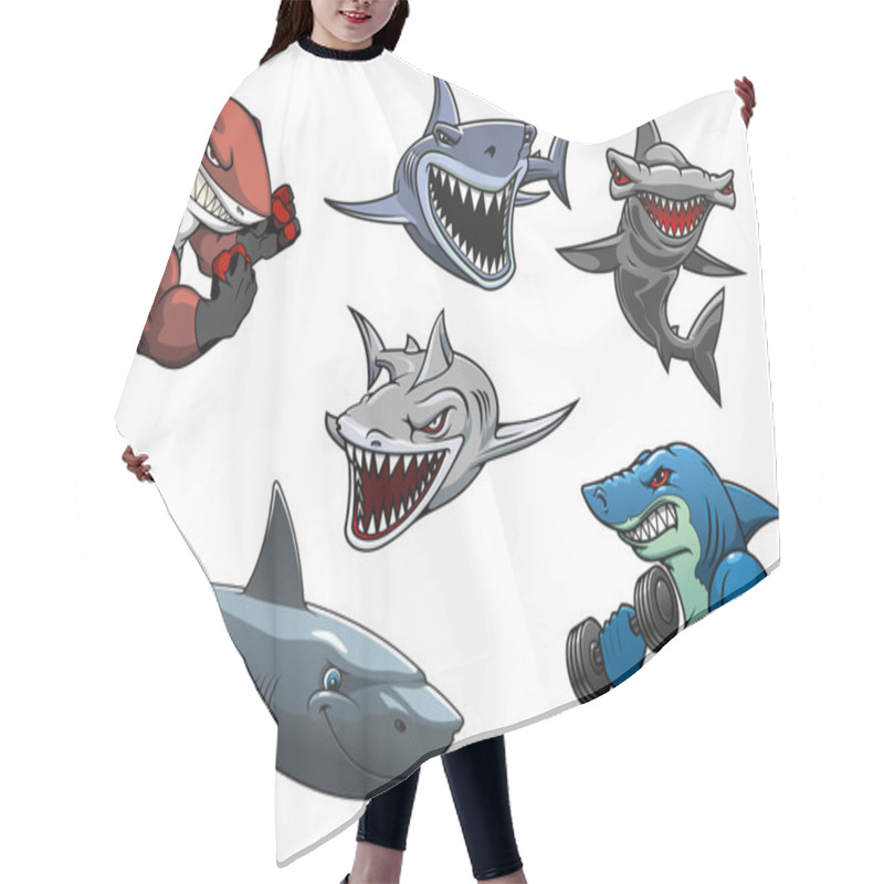 Personality  Angry Grey, White And Hammerhead Sharks Cartoon Characters Hair Cutting Cape