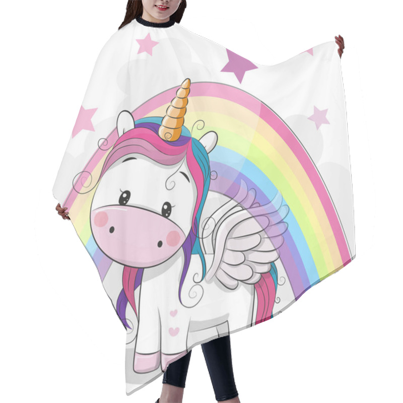 Personality  Cute Cartoon Unicorn And Rainbow Hair Cutting Cape