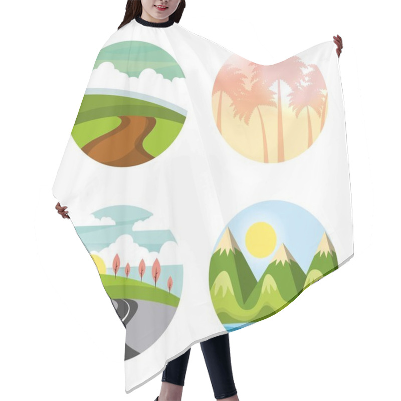 Personality  Icons Set Landscape Hair Cutting Cape