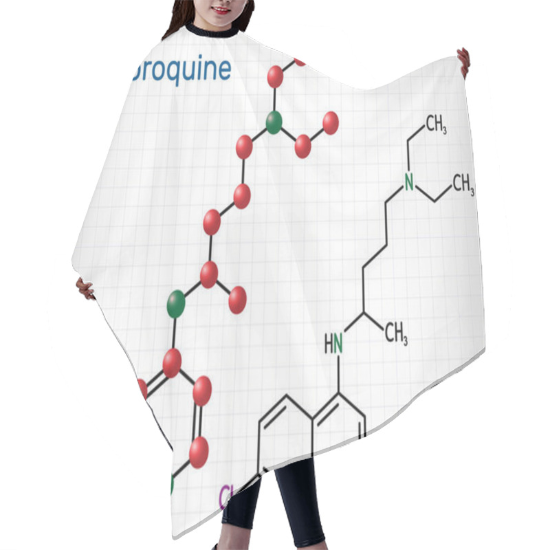 Personality  Chloroquine, Chloraquine, Aminoquinoline, C18H26ClN3 Molecule. It Is Used For The Treatment Of Malaria, Hepatic Amoebiasis, Lupus Erythematosus, Rheumatoid Arthritis, 2019-ncov. Sheet Of Paper In A Cage. Vector Hair Cutting Cape