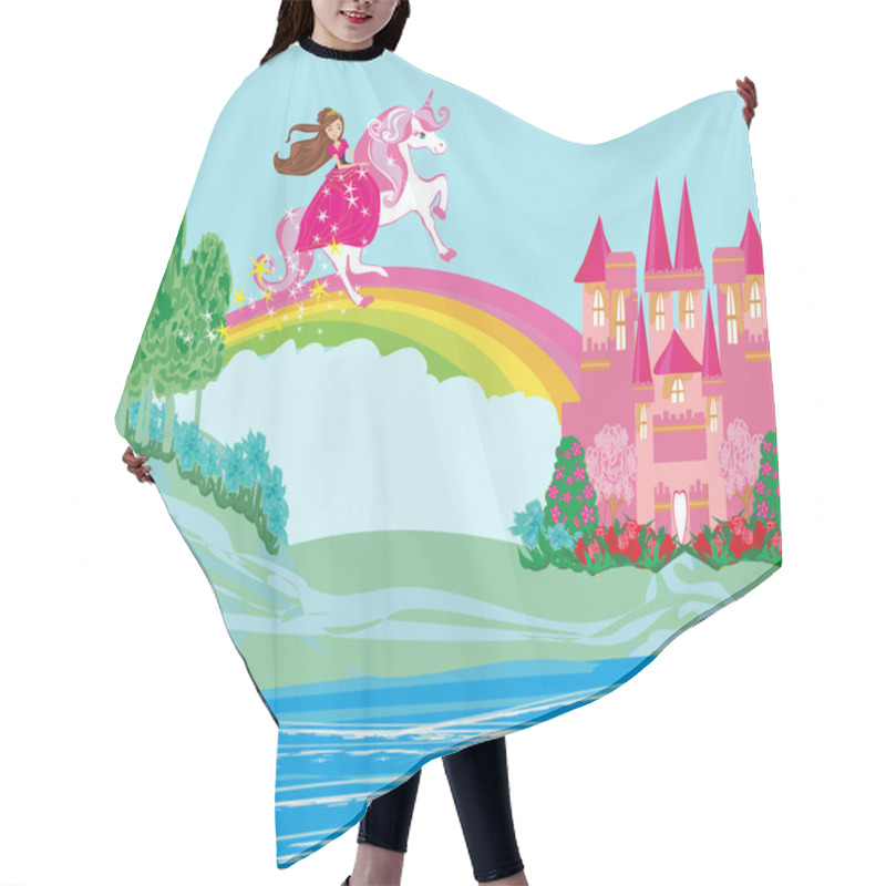 Personality  Sweet Girl On A Unicorn Flying On A Rainbow Hair Cutting Cape