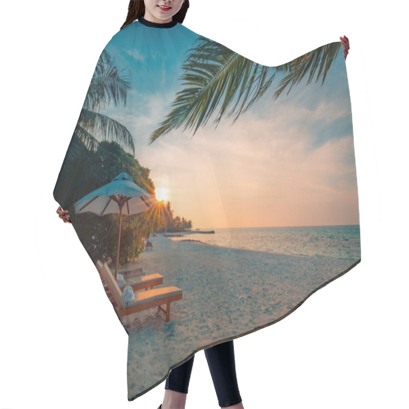 Personality  Beach Background. Beautiful Beach Landscape. Tropical Nature Scene. Palm Trees And Blue Sky. Summer Holiday And Vacation Concept. Inspirational Beach. Tranquil Scenery, Relaxing Beach. Moody Landscape Hair Cutting Cape