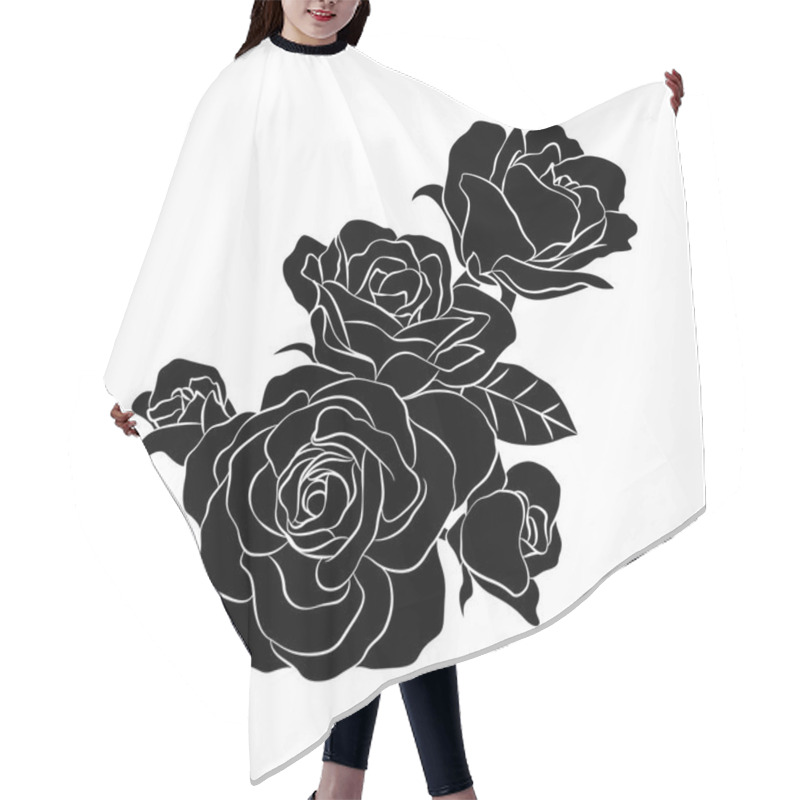 Personality  Bouquet Of Roses. Silhouette Of Black. Vector Illustration Isolated On White Background. Happy Valentine's Day. Hair Cutting Cape