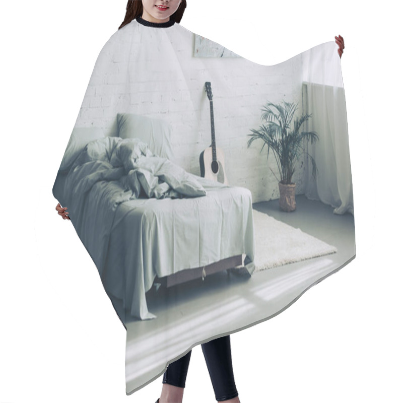 Personality  Interior Of Modern Bedroom With Guitar And Houseplant  Hair Cutting Cape