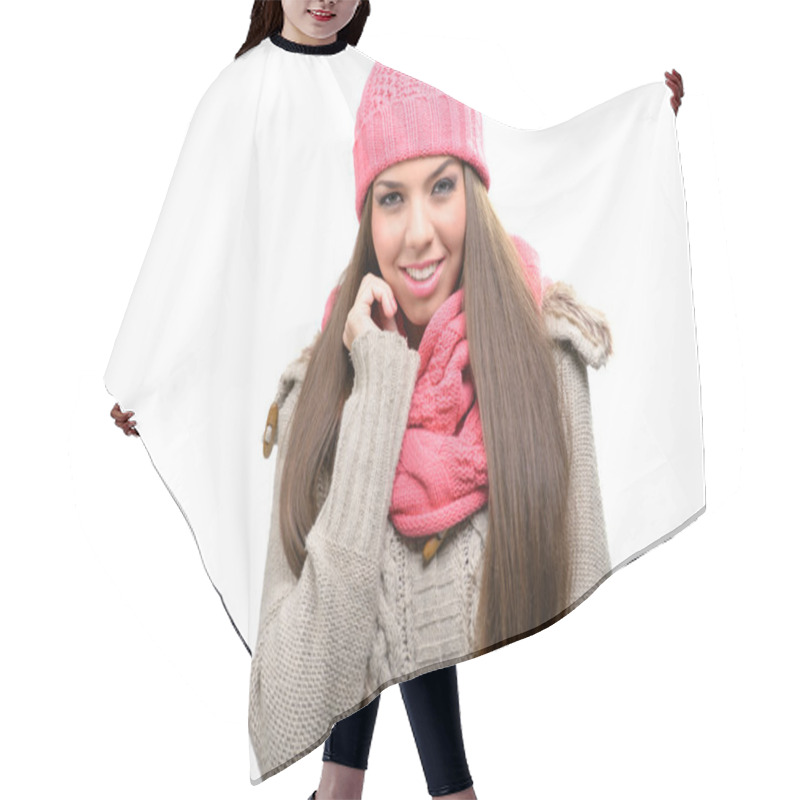 Personality  Woman In Winter Clothes Hair Cutting Cape