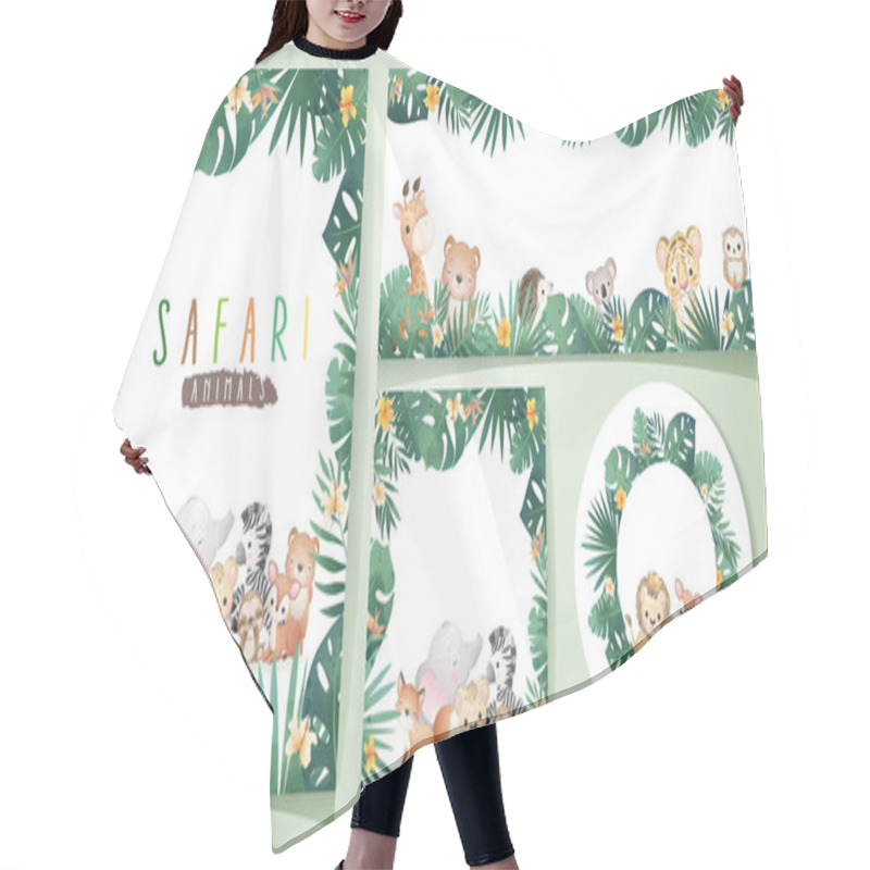 Personality  Cute Doodle Safari Animals With Floral Set Illustration Hair Cutting Cape