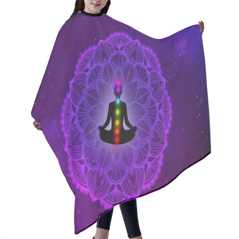 Personality  Spiritual Silhouette Meditation Man And Beautiful Mandala Design On Gas Clouds In The Galaxy. Hair Cutting Cape