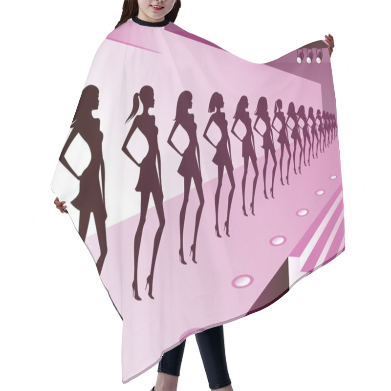 Personality  Fashion Models Represent New Clothes On Review Hair Cutting Cape