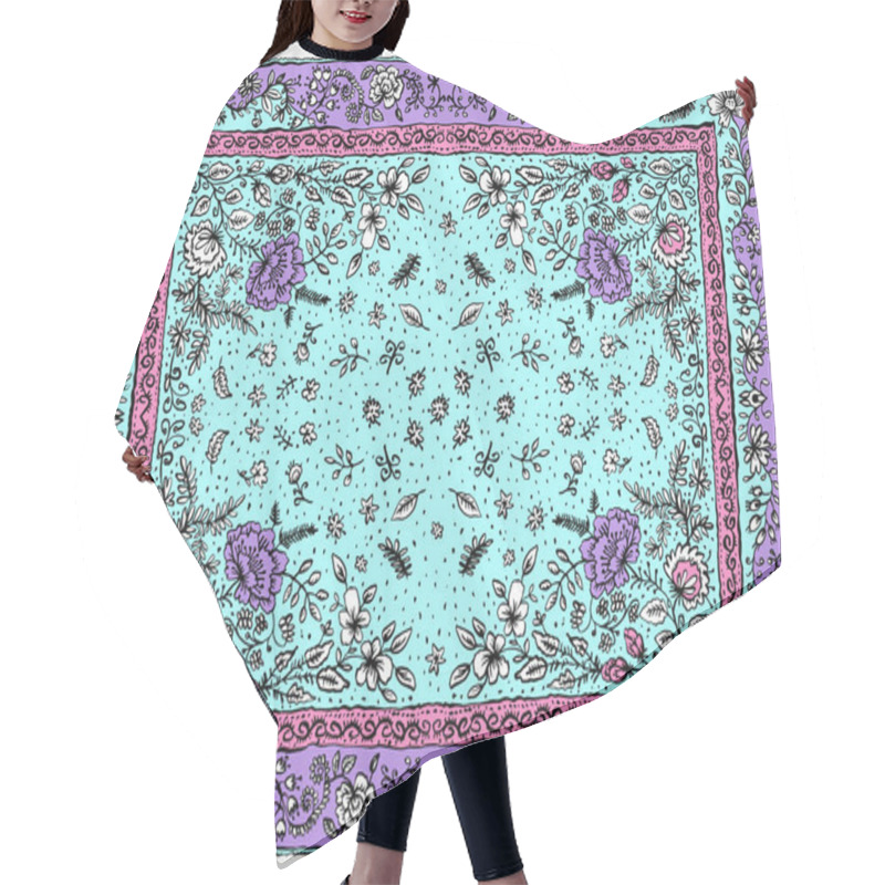 Personality  Colorful Ornamental Floral Paisley Shawl, Bandanna, Pillow, Scarf. Square Pattern. Detailed Floral Scarf Design. Fashion Ornament On White Background. Batik.  Hair Cutting Cape