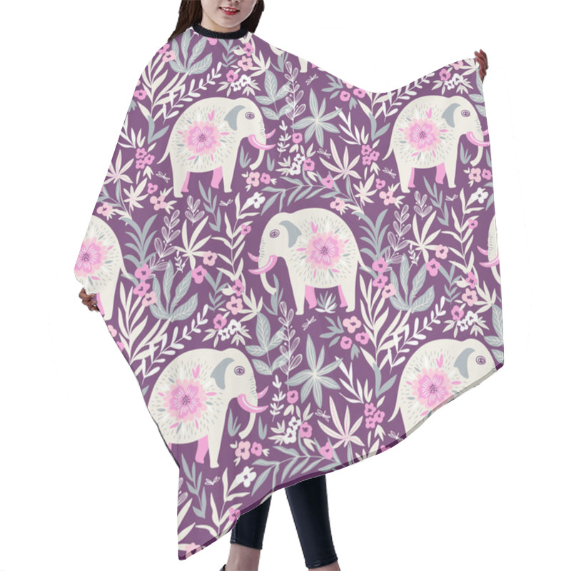 Personality  Pattern With Elephants In Jungle Hair Cutting Cape