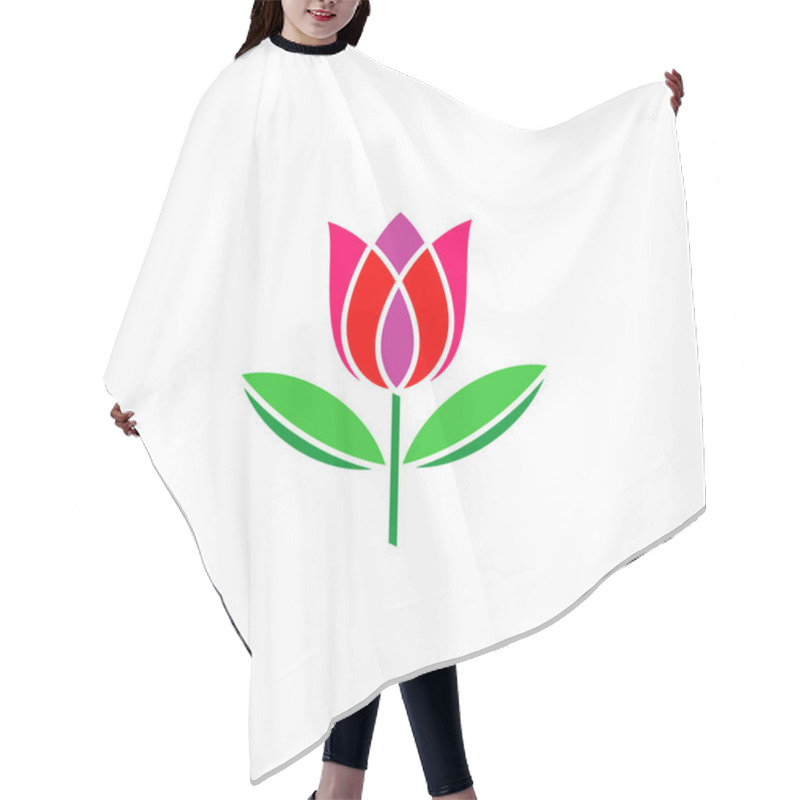 Personality  Tulip Bud With Leaves Vector Logo. Hair Cutting Cape