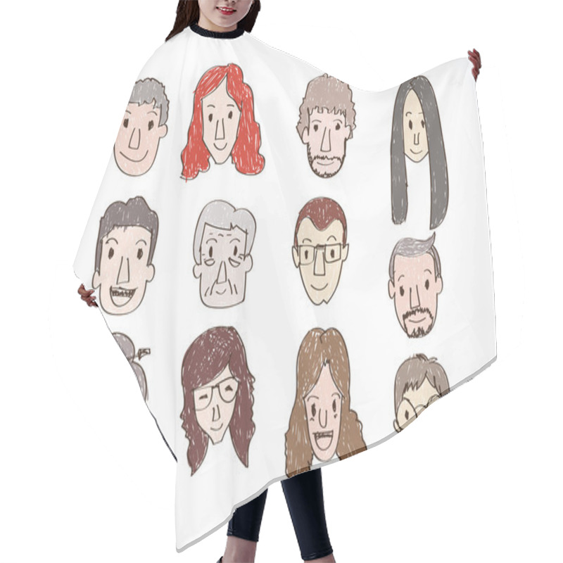 Personality  Set Of Various Cartoon Faces Illustration Hair Cutting Cape