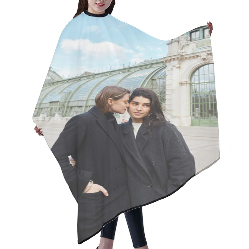 Personality  Young Lesbian Couple In Coats Sharing Close Embrace With Palmenhaus In Vienna On Background Hair Cutting Cape