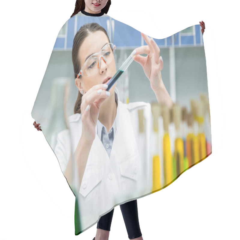 Personality  Female Scientist In Lab Hair Cutting Cape