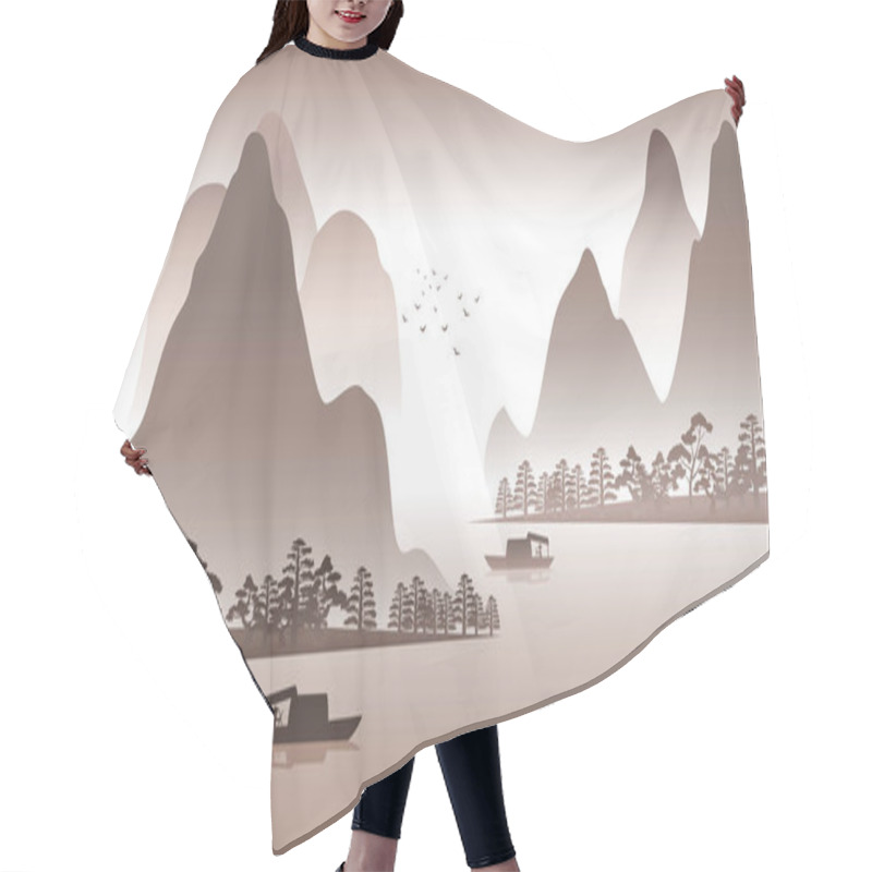 Personality  Silhouette Design Of China Nature Scenery With Computer Art Hair Cutting Cape