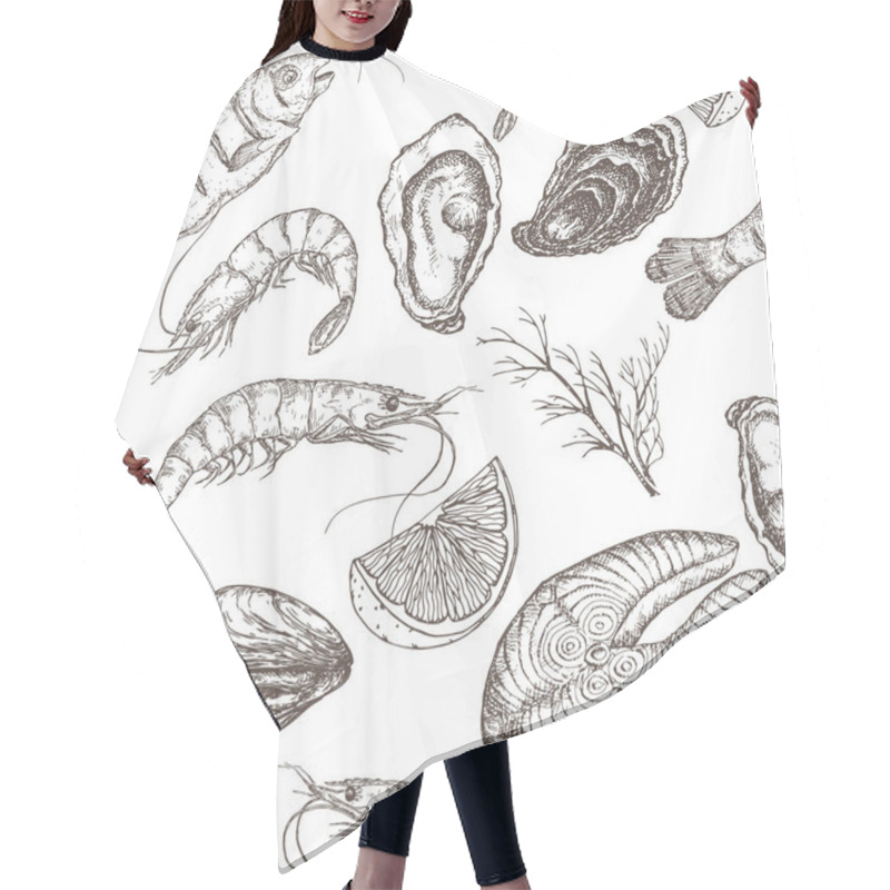 Personality  Hand Drawn Seafood Vector Seamless Pattern Hair Cutting Cape