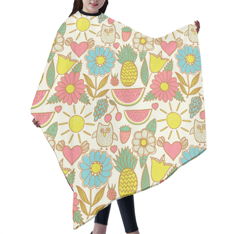 Personality  Cute Seamless Pattern With Children's Doodle, Hand Drawn Summer Hair Cutting Cape