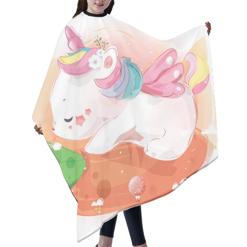 Personality  Cute Unicorn Flying On A Carrot In The Clear Sky Hair Cutting Cape