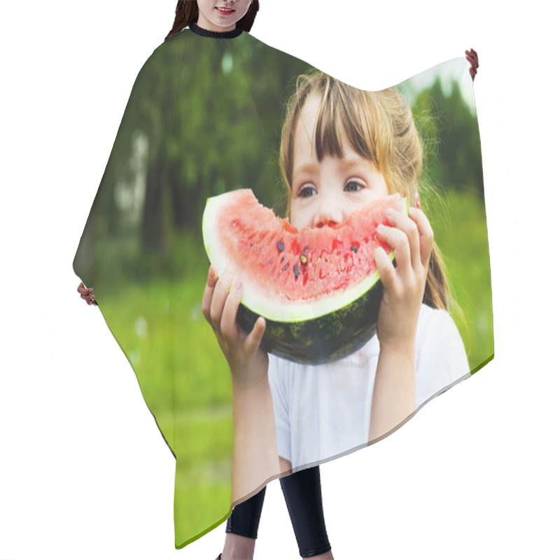 Personality  Girl Eating Watermelon Hair Cutting Cape