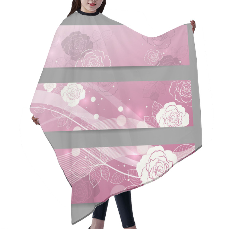 Personality  Set Of Horizontal Banners With Flowers Hair Cutting Cape