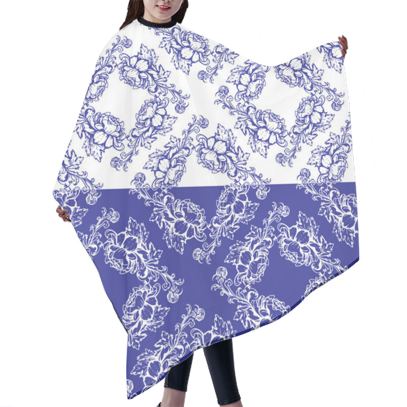 Personality  Seamless Blue Floral Pattern. Background In The Style Of Chinese Hair Cutting Cape