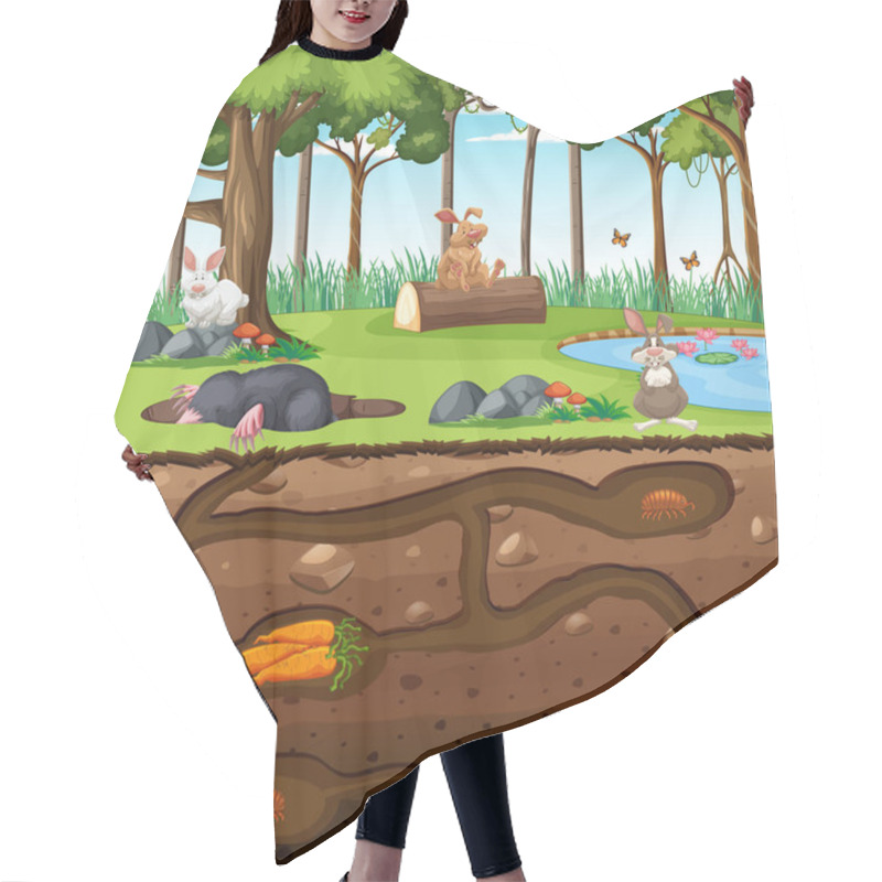 Personality  Underground Animal Burrow With Mole Family Illustration Hair Cutting Cape