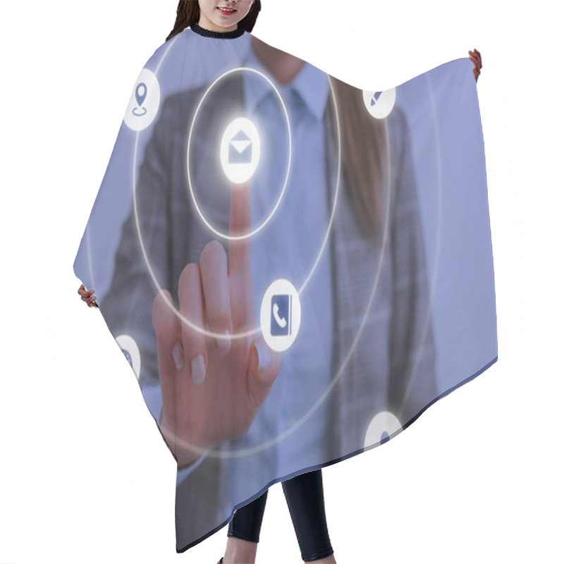 Personality  Female Human Presenting A Presentation Using The Latest Sophisticated Devices. Woman Wear Formal Working Suit Introducing How Smart Gadget Works. Photo Of Modern Life. Hair Cutting Cape