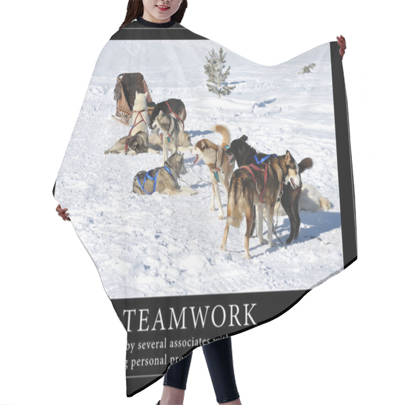 Personality  Sled Dogs With Teamwork Quote Hair Cutting Cape