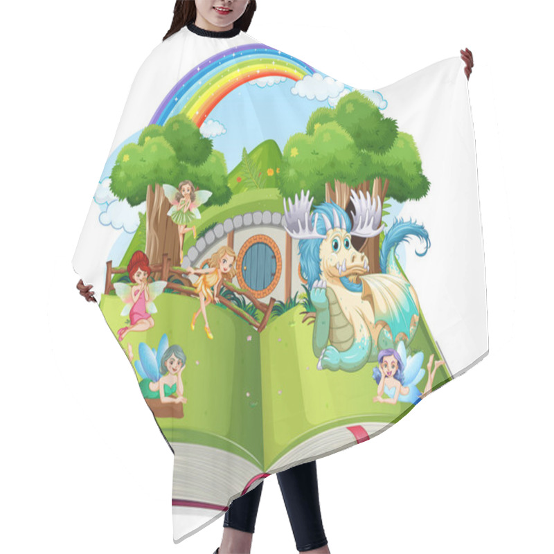 Personality  Medieval Magic Land Scene On Open Book Illustration Hair Cutting Cape