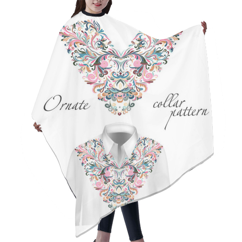 Personality  Shirt, Jacket And T-shirt Collar Pattern. Embroidery Ornament. V Neck. Vector. Colorful Hair Cutting Cape