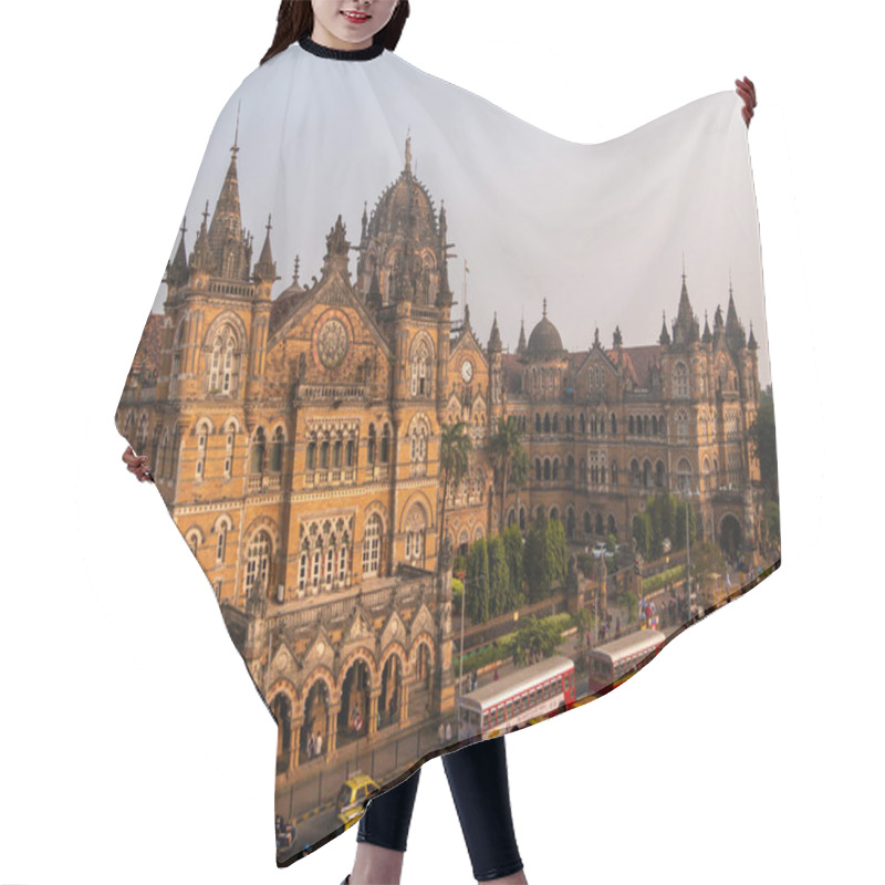 Personality  MUMBAI, INDIA - December 18, 2021 : BEST Buses, Local Taxis And Traffice Across Streets Of CST Station,UNESCO World Heritage Site In Mumbai Hair Cutting Cape