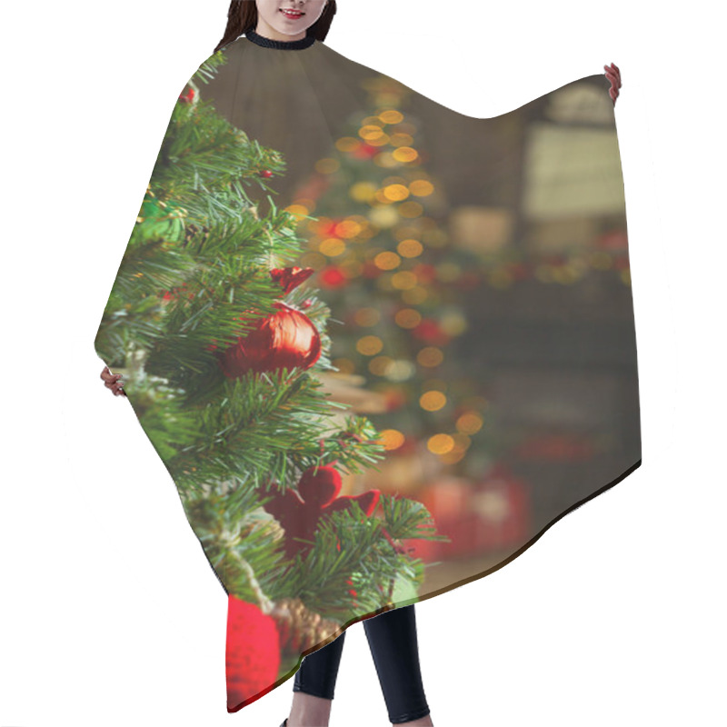 Personality  Beautiful Abstract Christmas Background With Christmas Garlands Hair Cutting Cape