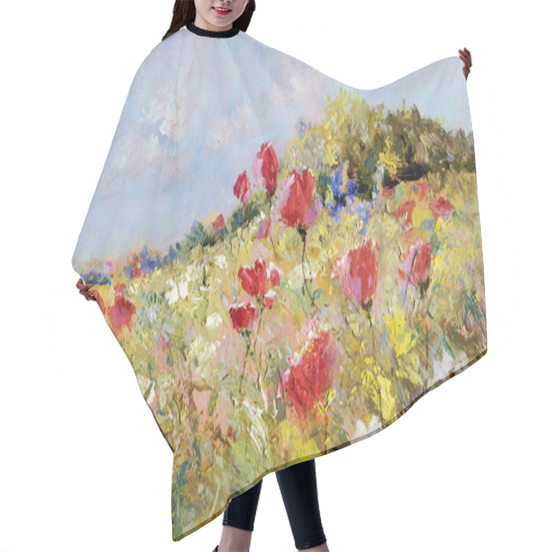 Personality  Painted Poppies On Summer Meadow Hair Cutting Cape