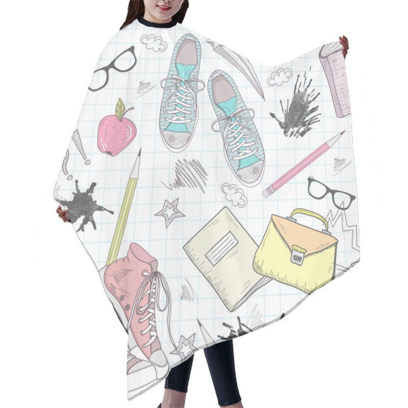 Personality  Cute School Abstract Pattern. Seamless Pattern With Shoes, Bags Hair Cutting Cape