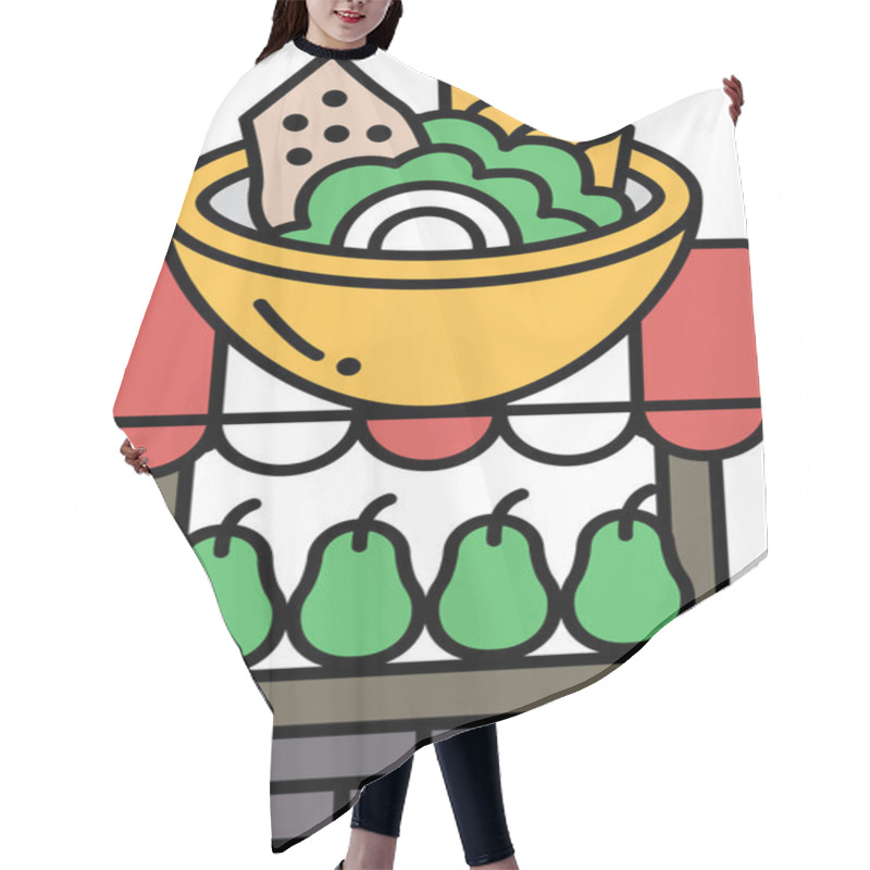 Personality  A Cartoon Drawing Of A Fruit Stand With A Bowl Of Food On Top Of It. The Bowl Is Filled With Various Fruits, Including Pears, And A Salad. The Image Has A Playful And Lighthearted Mood Hair Cutting Cape