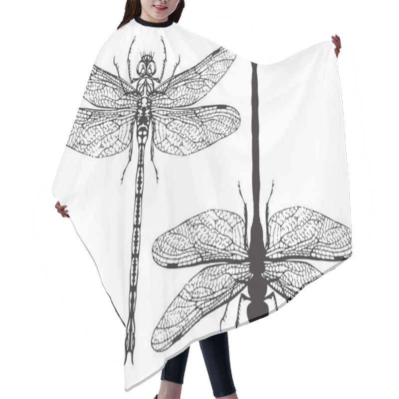 Personality  Black And White Realistic Dragonflys Close Up Hair Cutting Cape