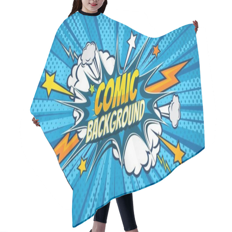 Personality  Blue Comic Pop Art Background With Thunderbolt Lightnings And Comics Bubbles. Vector Halftone Pattern Backdrop With Cartoon Comic Book Burst Clouds, Boom Stars And Explosion Lightning Strikes Hair Cutting Cape