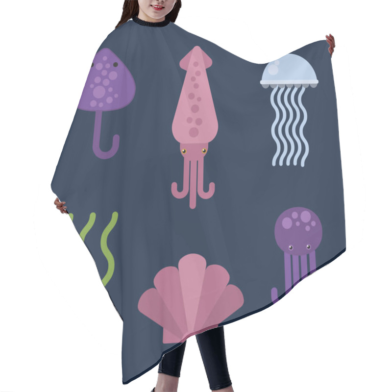 Personality  Sea Animals Marine Life Character Vector Illustration. Hair Cutting Cape