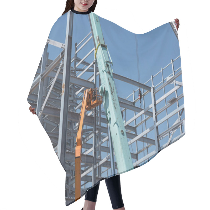 Personality  Steel Construction Of An Industrial Building Under Construction Hair Cutting Cape