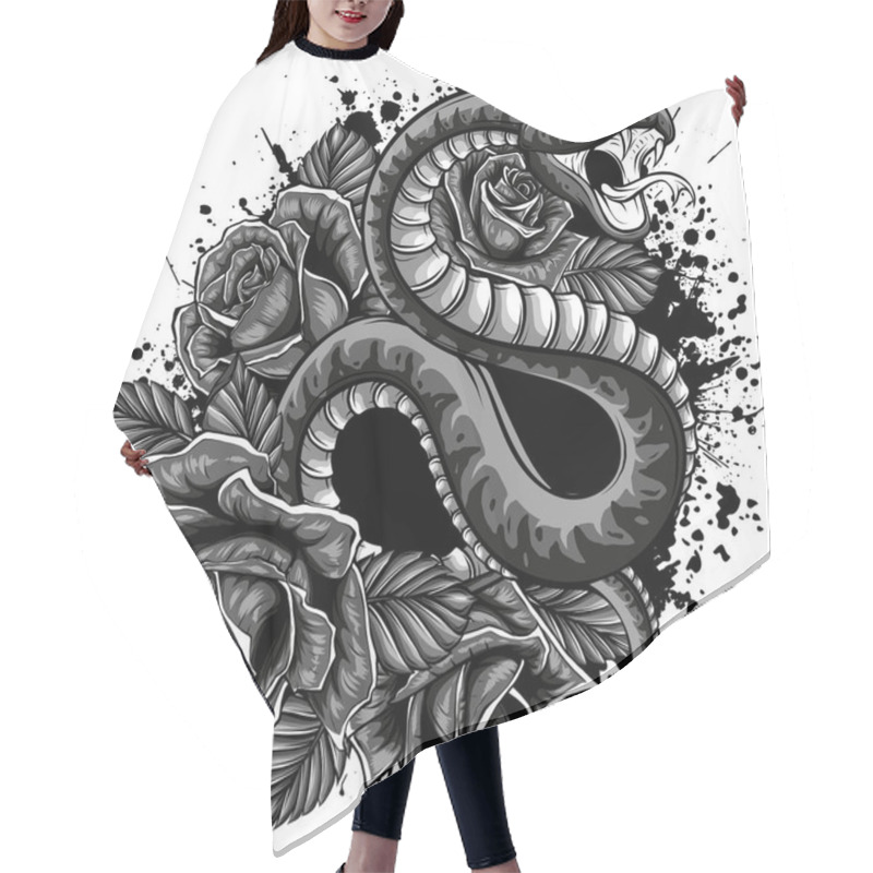 Personality  Illustration Of Snake With Roses And Leaves Hair Cutting Cape