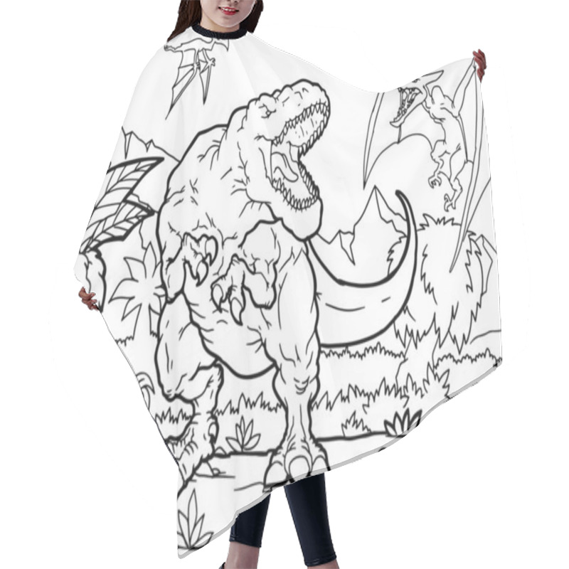 Personality  Coloring Book For Children With A Dinosaur Hand-painted In Cartoon Style, Tyrannosaurus Hair Cutting Cape