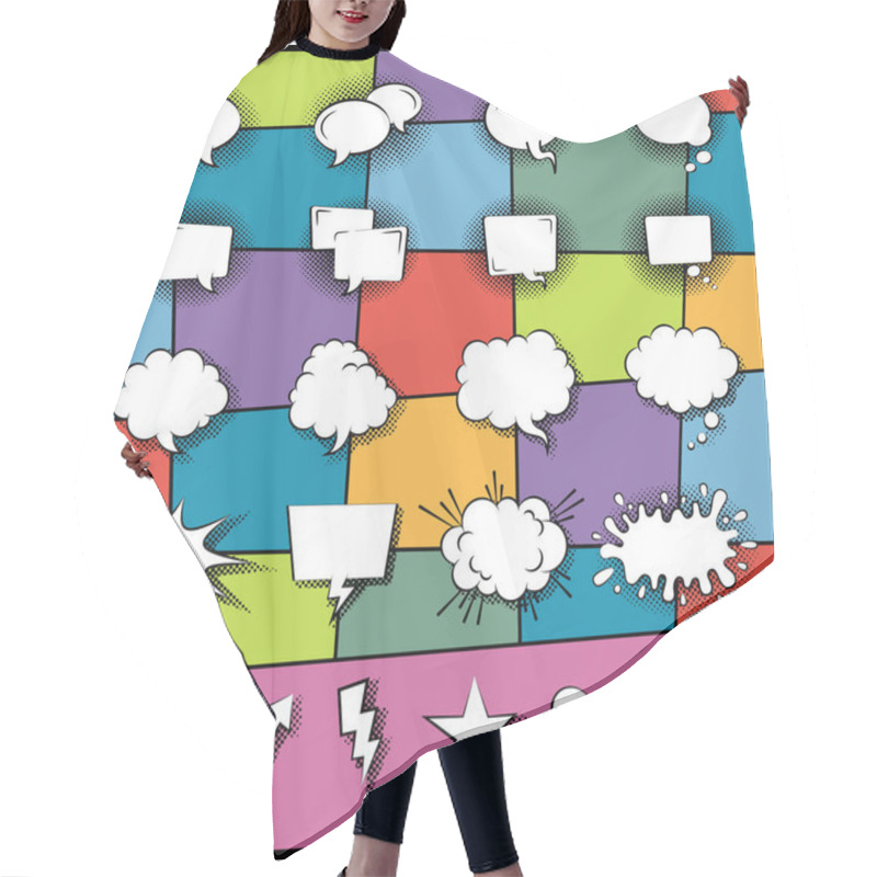 Personality  Set Of Speech Cartoon Bubbles In Pop Art Style On Abstract Background Vector Icon In A Flat Design Hair Cutting Cape