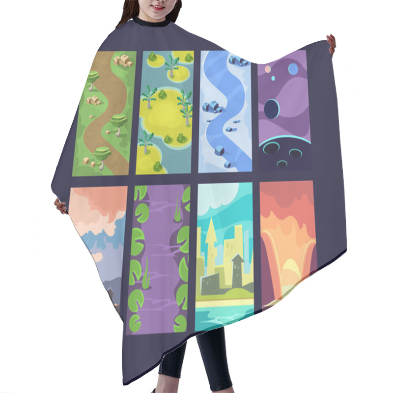 Personality  Set Of Seamless Cartoon Landscapes Hair Cutting Cape